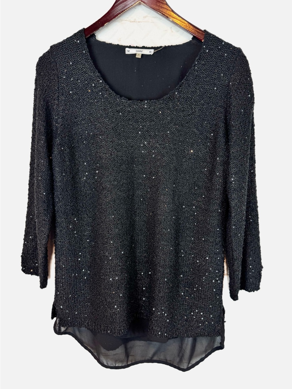 Sioni | Black Sequin Combo Sweater, S
